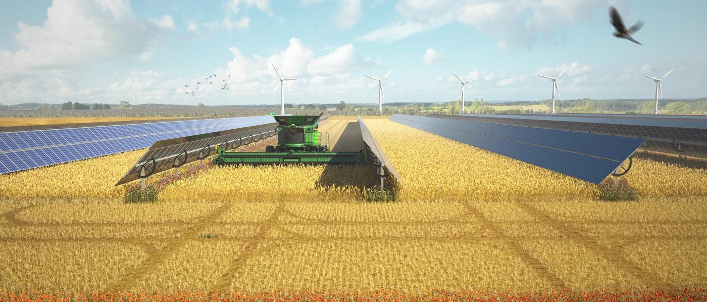EWS Sonnenfeld Weizen mit Solarpanele